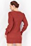 Women Ribbed Long Sleeve Mini Sweater Dress, Rust - 2