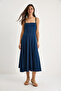 Women's Navy Blue Thin Strap Godeli Square Neck Midi Dress 7001 60283327 - 2