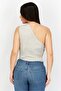 Women Asymmetrical Neckline Heather Bodysuit, Grey - 4