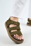 Cesped Women's Leather Genuine Leather Velcro Khaki Slippers - 4
