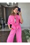 Lace-Up Short Sleeve Pink Jacket Pants Set - 3