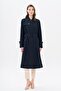 Shirt Collar Stitching Detailed Large Size Trench Coat Dark Blue 4300