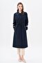Shirt Collar, Piping and Cape Detail Oversized Trench Coat Dark Blue 4301 - 3