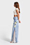 Women's Denim Color 4s5-27 Palazzo Fit Floral Embroidered Lace Detailed Design 100% Cotton Denim Jean - 5