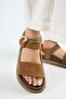 Bronx Women's Genuine Leather Scarf Velcro Tan Sandals - 5