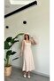 Square Neck Back Cross Low-Cut Lycra Long Flared Dress - 2