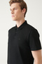 Men's Black Uncurlable 100% Cotton 3-Button Polo Collar T-Shirt E 001035 - 2
