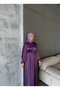 Balloon Sleeve Satin Hijab Oversize Piping Belted Hijab Dress - 3