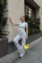 Women's Gray Button Detailed Blouse High Waist Pants Set - 3