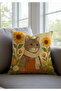 Ghibli Style Floral Cat Couple Throw Pillow Case – Romantic Set of 2 Special Decorative Pillows for Couples - 7