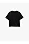 Bow Printed Cotton Crew Neck Black Girl's T-Shirt 5Skg10140Ak - 2