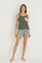 Checkered Heart Printed Back Cross Cut Bias Asymmetrical Closure Couple Shorts Pajama Set - 2