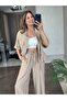 Taupe Waist-Tied Short-Sleeve Jacket Trousers Set - 6