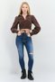 Women Surplice Neckline Long Sleeves Textured Blouse, Dark Brown - 4