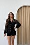 Button Detailed Sleeves Chiffon Blouse Black - 2
