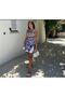Women's Premium Quality Blue White Patterned Strappy Square Neck Crop Top and High Waist Mini Skirt Set - 3