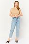 Women Crew Neck Sleeveless Herringbone Crop Top, Beige - 2