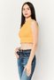 Women Ribbed Neck Sleeveless Textured Tank Top, Yellow - 3