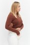 Women Crew Neck Long Sleeve Plain Cut Out Crop Top, Brown - 4