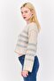 Women Crew Neck Long Sleeves Stripe Sweaters, Cream - 2