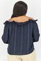 Women Plus Size Off Shoulder Long Sleeves Textured Top, Navy - 2