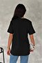 Women's Black V-Neck Large Size Cactus Sequin Sequin Embroidered 100% Cotton Large Size T-Shirt - 6