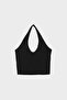 Women's Black Halter Neck Crop Top Body - 4