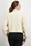 Women Cropped Plain Long Sleeves Sweater, Beige - 2