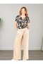 Lupinn Fashion High Waist Wide Leg Button Detail Beige Summer Woven Pants - 2