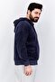 Men Hooded Long Sleeve Textured Sweatshirt, Navy - 4