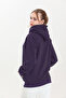 Mor Kapüşonlu Kanguru Cepli %100 Pamuklu Basic Sweatshirt - 3