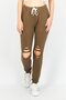 Women Regular Fit Shredded Sweatpants, Tan