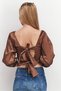 Women V, Neckline Balloon Sleeve Elora Buckle Cropped Top, Wallnut - 2