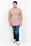 Men Crew Neck Short Sleeves Stripe T-Shirt, Orange - 2