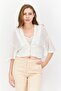 Women Plugging Neck Short Sleeve Blouse, White