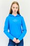 Women Long Sleeves Embroidered Logo Hooded Sweatshirts, Teal Blue