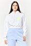 Women Graphic Print Long Sleeves Crop Hooded Sweatshirt, White
