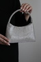 Women's Silver Crystal Textured Shiny Shoulder & Chain Strap Evening Bag