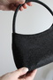 Women's Black Crystal Textured Shiny Shoulder & Chain Strap Evening Dress Bag - 5