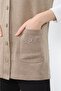 Beige Steel Knitted 5-Button Mother Vest - Chest Embroidered - 3
