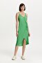 Women's Green Textured Double-Breasted Cut Midi Dress