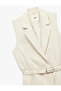 Lined Double Breasted Sleeveless Belted Long Blazer Vest - 5