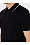 Black Slim Fit 100% Cotton Zippered Polo Collar T-Shirt 50307516-Vr046 - 7