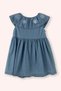 Baby Girl Wide Collar Blue Dress with Embroidery Detail - 3