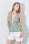 Women's Khaki Front Back V Waist Draped Peplum Blouse - 3