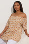 Plus Size Off Shoulder Short Sleeve Button Detail Print Blouse 322680 - 2