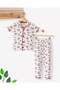 Girl's Summer Short Sleeve Double Breasted Collar Cherry Printed Nightgown Set - 4