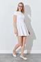 Women's Ecru Short Sleeve Piece Flounce Double Fabric Dress - 2