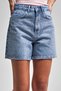 Women's Blue Diana T-2S5-4 Shiny Stone-Detail Mom Fit Midi Length Design 100% Cotton Denim Shorts