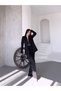 Women's Shawl Detail Double Blazer Jacket Suit Black